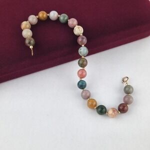 Vintage 14K Gold Filled Multicolor Semi Precious Gemstone Bead Bracelet ~9 in.